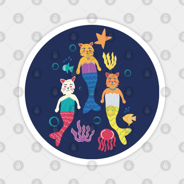 Cat Mermaids Magnet by LozzieElizaDesigns